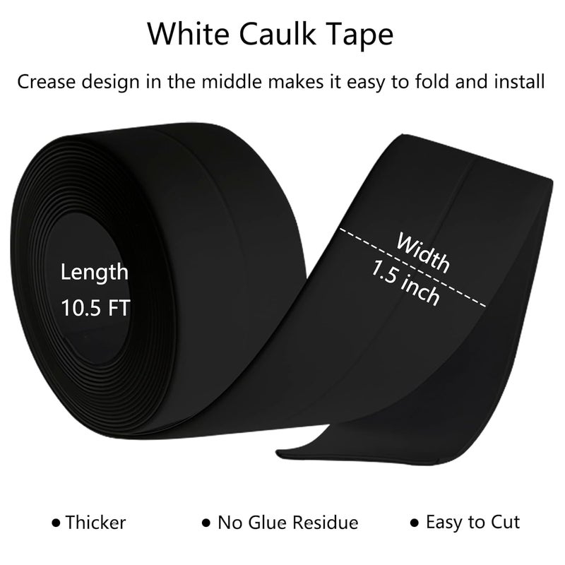 GHAMYEE Black Caulk Tape Bath & Kitchen Caulking Tape Self Adhesive Waterproof, Toilet Sealant Tape, Bathtub Sealing Strip Tape for Bathroom Caulking Tape Shower Caulk Strip (1.5" x10.5Ft) - Image 2